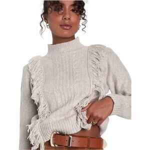 Size Small Cozy Nature Heather Beige Fringe Sweater